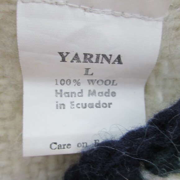 Yarina Ecuador Unisex L Ivory Navy Wool Cardigan Sweater Snowflake 50" Coat - Picture 3 of 12